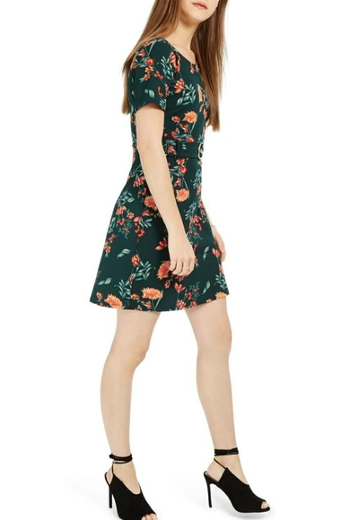 B Darlin Juniors Belted Floral Dress Hunter - Picture 2 of 4